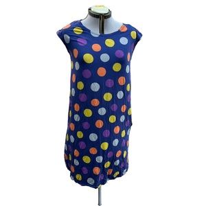 Gundrum Sjoden Blue Polka Dot Stretchy Shirt Dress Size Large With Pocket